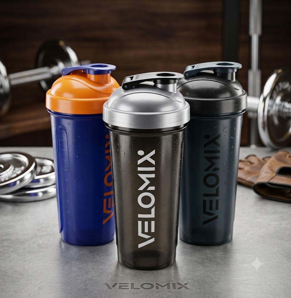 VELOMIX 3 Pack 28oz Protein Shaker Bottle for Protein Mixes, Blue/Black | 2x Wire Whisk, Leak Proof Shaker Cups for Protein Shakes, Stackable, Dishwasher safe, BPA free, Pre Workout and Fitness ready