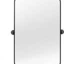 20" x 30" Pivot Rectangle Bathroom Mirror Tilting Beveled Black Metal Framed Vanity Mirrors for Wall, Tempered Glass