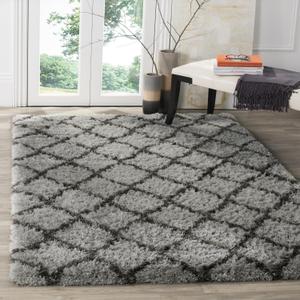8ft x 10ft Shaggy Area Rugs for Bedroom, Modern Geometric Fluffy Living Room Carpet, Black & Gray