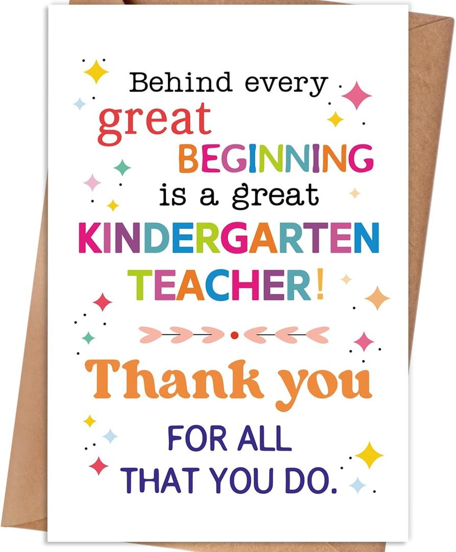 5 x Appreciation Card for Kindergarten Teacher, 8×5.3 inches
