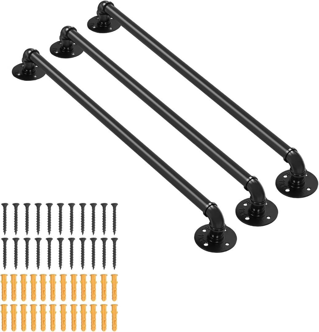 3 Pack 3.2FT Pipe Stair Handrail,Wall Mounted Hand Rail for Indoor & Outdoor Steps,Black Galvanized Iron Grab Bars for Wall,Stair Railing for Stairs Porch Bathroom