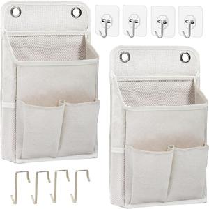 2-Pack Hanging Storage Organizer, Over The Door Hanging Bags/Wall Baskets Storage with Pockets for Home, RV, Office and More (2, White)