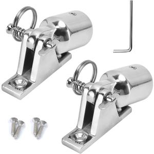 Bimini Top Hardware, Deck Hinge with Quick Release Pin, Eye End Cap, 316 Stainless Steel (2 Pair) (7/8 INCH)