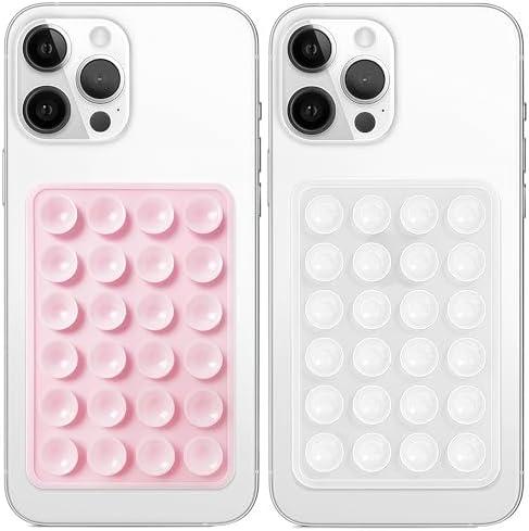 Anteel 2 Pack Silicone Suction Phone Case Mount, Non Slip Sticky Grip, Silicon Adhesive Suction Cup Mount, Strong Grip Holder for Selfies and Videos (LightPink&Translucent) | 2 Pack, Non Slip, Sticky Phone Grip, Silicon Adhesive, Suction Cup Mount, S
