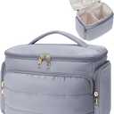 WANDF Travel Toiletry Bag for Women, Wide-open Large Makeup Bag with Handle, Puffy Makeup Organizer for Toiletries, Cosmetics, Accessories, Essentials (Slate Blue)