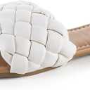Womens Flat Sandals Fashion Round Open Toe Slip On Slides with Braided Strap Slippers for Summer Size 6 White