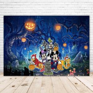 Cartoon Mouse Halloween Birthday Backdrop 7x5 Pumpkin Graveyard Halloween Theme Background for Kids Trick or Treat Not Scary Happy Birthday Banner for Halloween Party Supplies
