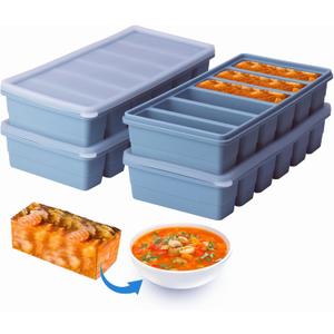 1/2 Cup Silicone Freezer Tray With Lid - Silicone Freezer Molds 4-Pack For meal prep & freezing of various sauces and other dishes, makes 24 perfect 1/2 cup portions cubes (Blue 4 Pack)