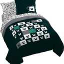 Jay Franco Minecraft Creeper Queen Comforter Set - 7 Piece Gamer Bedding Includes Sheet Set & Pillow Covers - Super Soft Checkered Bedding (Green - Minecraft 01)