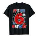 It's My 6th Birthday Spider Theme Party 6 Year Old Boys Kids T-Shirt (Youth S)