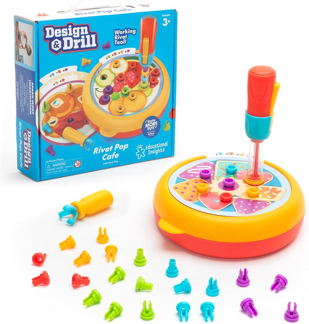 Educational Insights Design & Drill Rivet Pop Cafe - Fine Motor STEM Toys, Montessori Learning Toys, Gift for Ages 3+