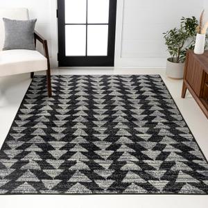 JONATHAN Y Aisha Moroccan Triangle Geometric Black/Cream Indoor Area Rug, 5x8, Contemporary, Modern, Easy-Cleaning for Living Room, Bedroom, Kitchen, Pet Friendly, Non-Shedding (MOH206C-5) (5'3" x 7'7" (Rectangular))
