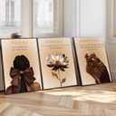 3Pcs Trend Black Girl Canvas Wall Art Christian Bible Verse Poster Prints Abstract Fashion Lotus Flower Pictures Wall Decor for Living Room Bedroom Home Decoration Unframed (12x16, beige)