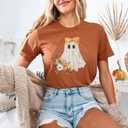 Halloween Shirts for Women Spooky Season T Shirt Cute Ghost Graphic Fall Tee Top (M)