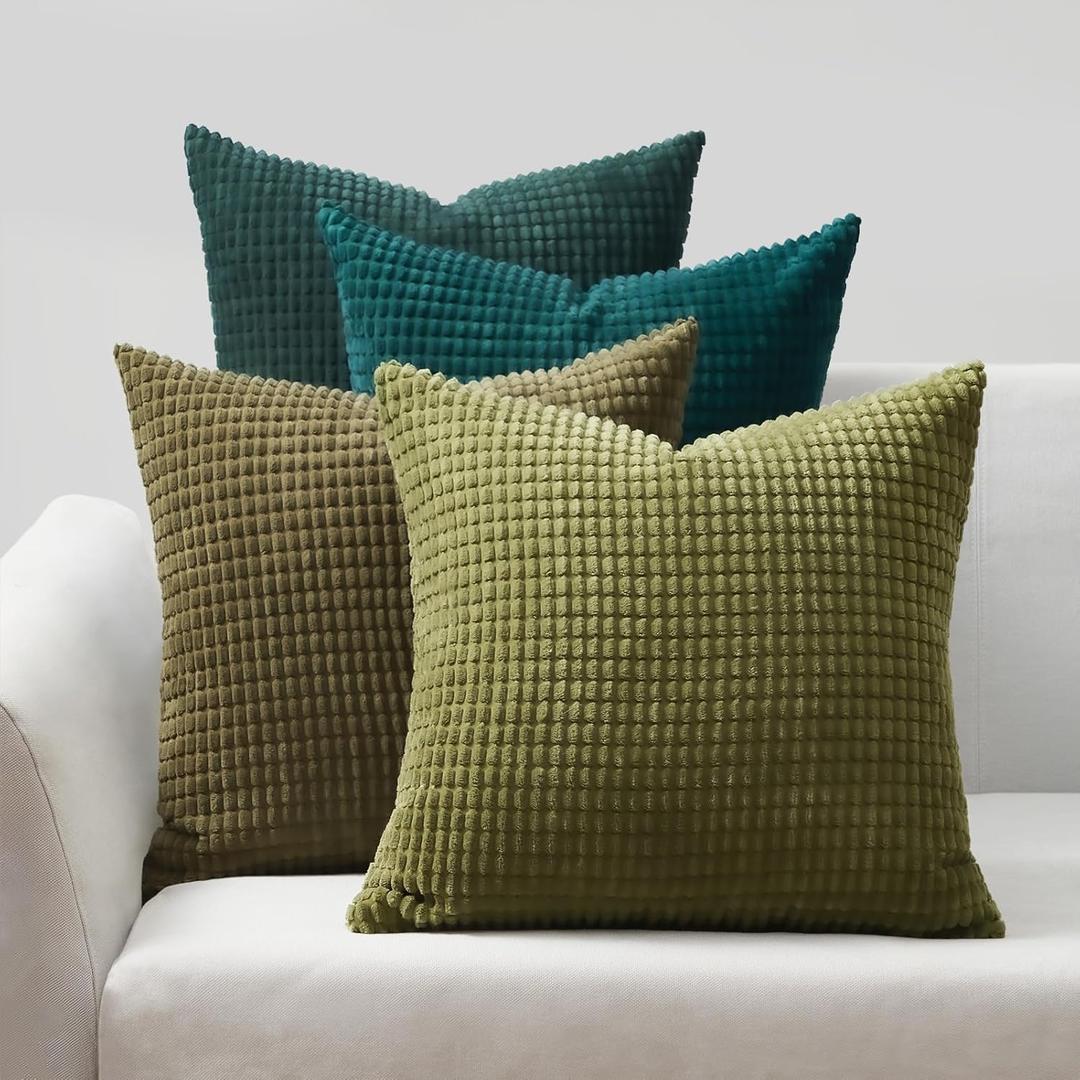 Topfinel Throw Pillows Covers for Couch Living Room Decor-Green Christmas Holiday 4 Pack Toss Cushion Case-Vintage Fluffy Large Bedroom Shams 18x18 Inch Set of 4,(45cm)