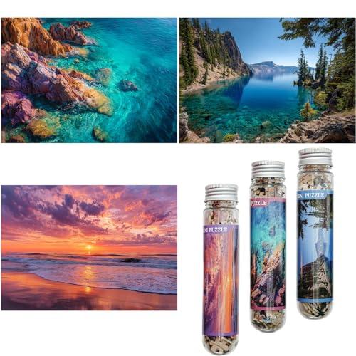 Luneko Small Jigsaw Puzzles for Adults Challenging Puzzle Small Puzzles Mini Jigsaw Puzzles 150 Pieces Micro Tiny Puzzle Lake Sunset Rocks Seaside Landscape Travel Puzzle 6 x 4 Inches 3 Packs