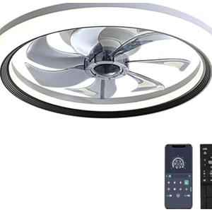 OUREDEEY 20" Ceiling Fan With Lights and Remote, Low Profile, 6 Wind Speeds, Dimmable Light, White Flush Mount, Smart Modern for Home (Black+Grey)