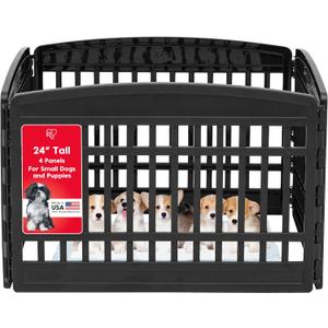 IRIS USA Dog Playpen 24" 4-Panel Puppy Playpen, 35 x 35 x 24, Dog Playpen, Dog Play Pen Indoors, Pet Fence, Puppies/Small Dogs, Black