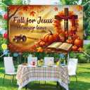 Fall Religious Banner 71x43 Inches Hanging Decor Fall for Jesus Cross Pumpkin Scene Decoration for Home Church Party Supplies Photo Backdrop Outdoor Indoor Seasonal Decor