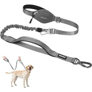 MIDOG Dog Leash with Zipper Pouch,Multifunctional Bungee Leash for Medium to Large Sized Dog Walking (Basic Leash 4Ft, Grey)
