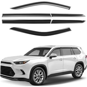 Window Deflectors Smoke Tinted Tape-On Side Window Vent Visor Deflectors Rain Guards Compatible with Toyota Grand Highlander 2024-2026 - 6 pcs. GW0809