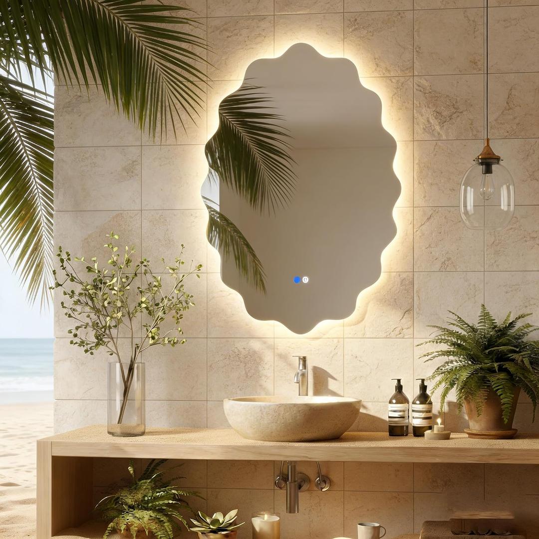 Oval LED Bathroom Mirror with Lights, Backlit Vanity Wall Mirror | Irregular Dimmable Backlit Mirror with 3 Color Lights, Anti-Fog, Stylish Oval LED Mirror for Bathroom Decor(22"x 30", 1 Pack)
