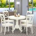 East West Furniture ANBO5-LWH-W 5 Piece Dinette Set for 4 Includes a Round Kitchen Table with Pedestal and 4 Dining Chairs, 36x36 Inch, Linen White