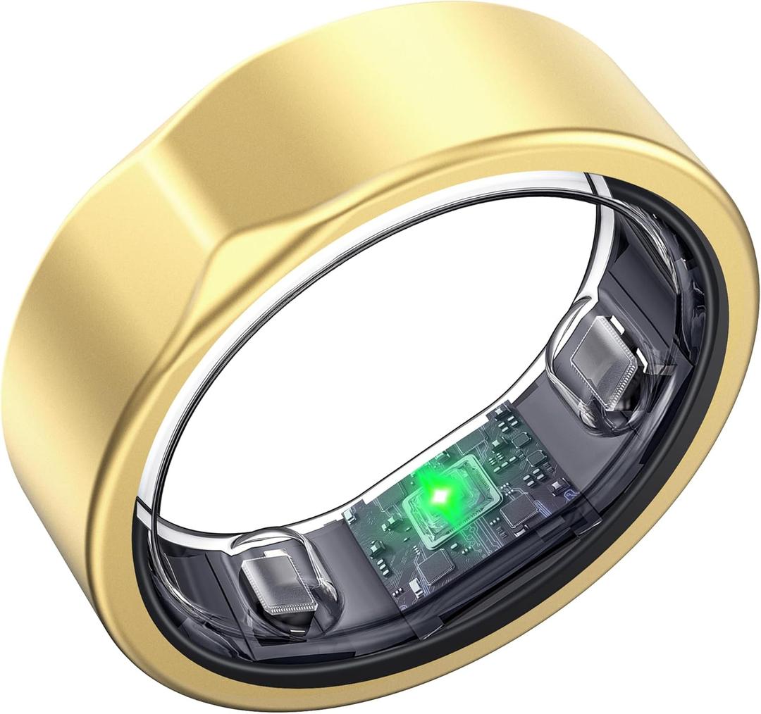 Smart Ring for Women Men, Minimalist Fitness Ring&Health Ring with Heart Rate, Step Counting, Calories, 5ATM Waterproof Smart Rings for iPhone and Android, No Subscription(Gold 8) 1