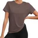 KevaMolly Workout Tops for Women UPF50+ Breathable Loose Fit Yoga T Shirts Short Sleeve Running Gym Athletic Tee Top (Small, Z Dark Brown)