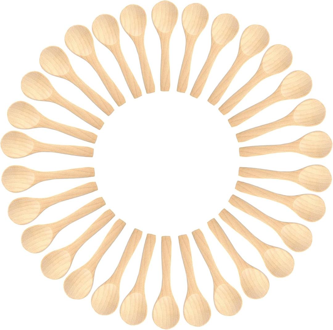 Small Mini Wooden Spoons 50 PCS for Body Scrubs/Sugar Scrubs/Spices/Ice Cream/Bath Salts, 3.93inch