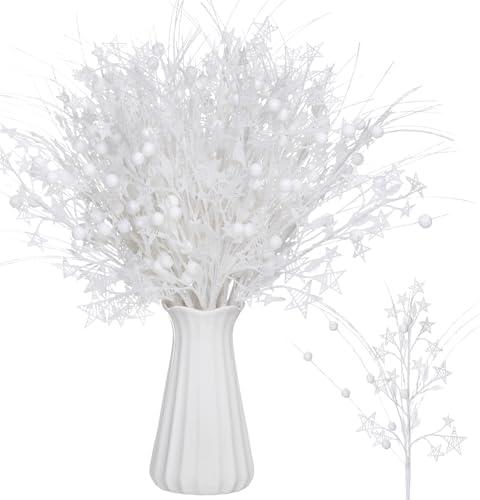 Simgoing 24 Pcs Artificial Christmas Berry Stem Picks Star Picks Faux Floral Berry Spray Branches Christmas Table Centerpiece Home Office Vase Filler Decoration (White)