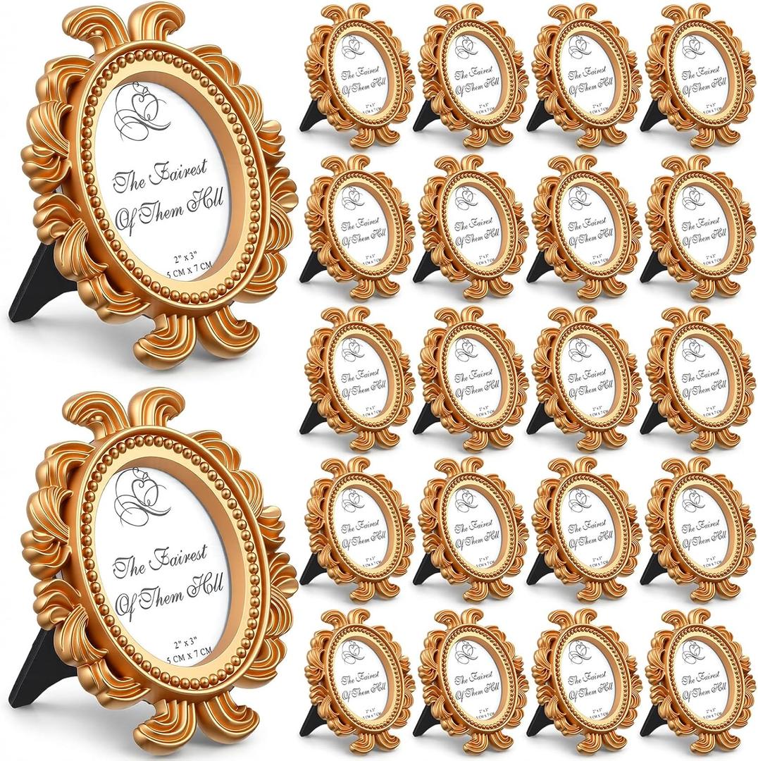 20 Pcs Mini Gold Picture Frames, 3.7x3 Inch Small Victorian Vintage Antique, 3.14 x 3.7 inches