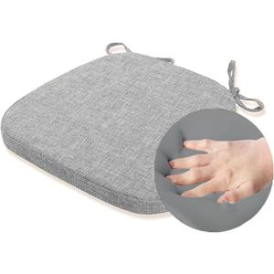 KGPLOME Dining Room Chair Cushions with Ties - Memory Foam No Slip Seat Cushion and Kitchen Chair Pad with Machine Washable Cover [16.5 X 16.2 Inches] -Light Gray