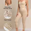 Women Open Bust Bodysuit Seamless Tummy Control Full Body Shaper Shapewear Capri Butt Lifter Thigh Slimmer (Beige, S)
