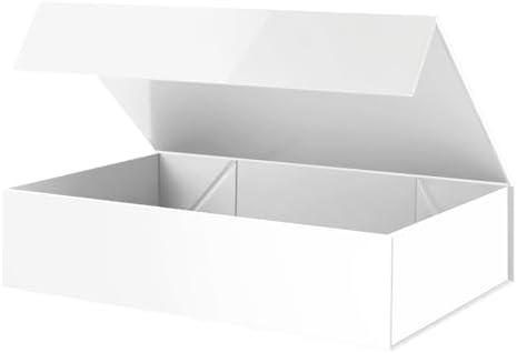 PACKHOME Extra Large Gift Box 17.5x11.3x4.3 Inches, Sturdy Shirt Box With Magnetic Lid for Clothes and Large Gifts (Glossy White) 5 pack