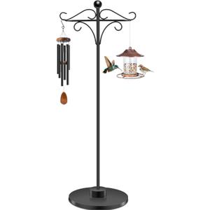 Adjustable Double Shepherd's Hook, 34-63 Inch Black Iron Stand for Indoor/Outdoor Use Ideal for Hummingbird Feeders, Hanging Plants, Lanterns, Wind Chime