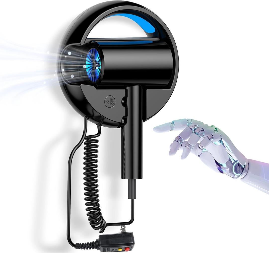 110V Hotel Wall Mounted Hair Dryer for Bathroom（with Night Light） Professional Styling HairDryer for Salon【Blue Light Negative Ions】 Fast Drying Restroom Blow Dryer，Matte Texture - Graphite Ash