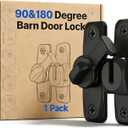 Barn Door Lock and Latche: Black 90/180 Degree Latch, Sliding Barn Door Locks, Small Sliding Gate Latch, Zinc-Alloy Bifold Door Latch for Cabinets, Bathroom, Window, Outdoor, Child Proof (1 Pack)