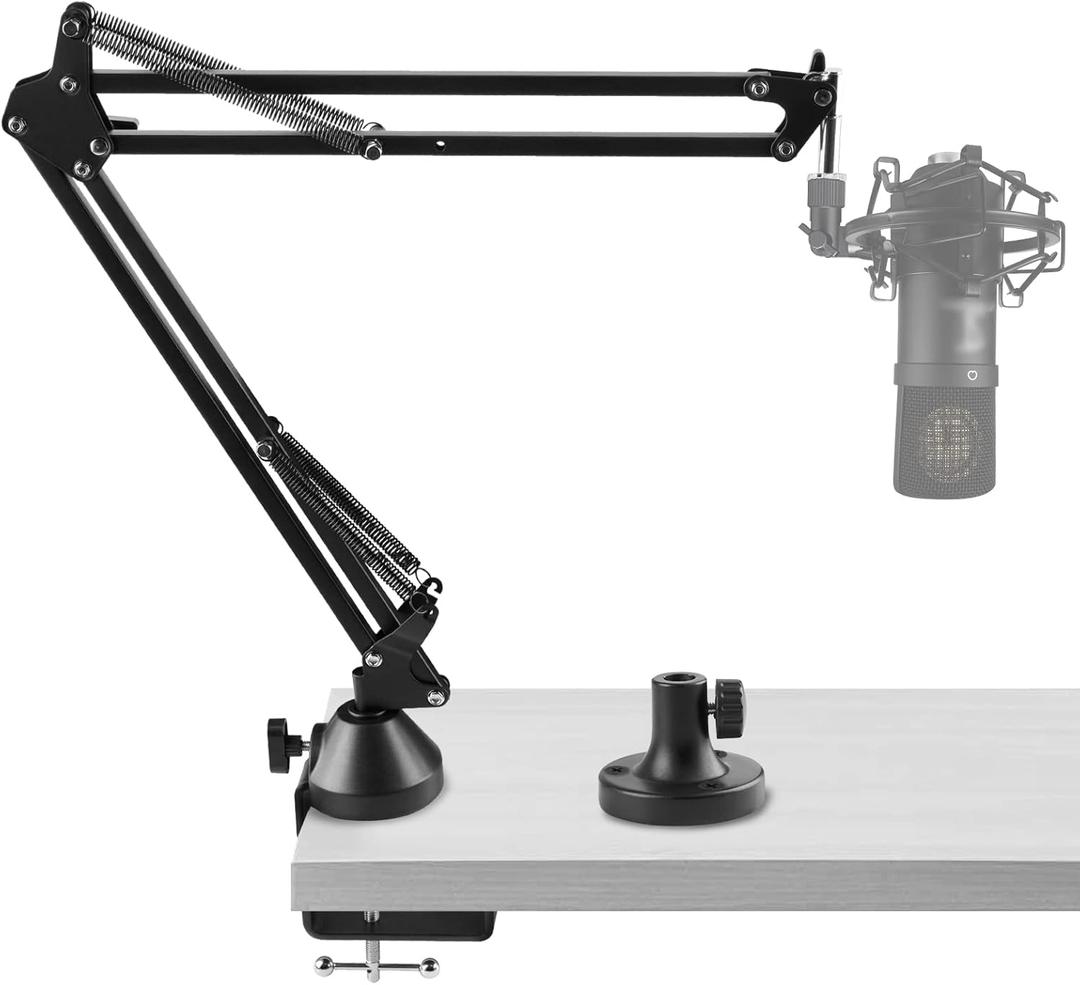 Geekria for Creators Microphone Arm, Mic Boom Arm Mount with Table Flange Mount Adapter, Suspension Stand Desk Mount Holder Compatible with Takstar, Sennheiser, TZ, Nady, APEX, Avantone, Microphone Arm Stand 12" each rod
