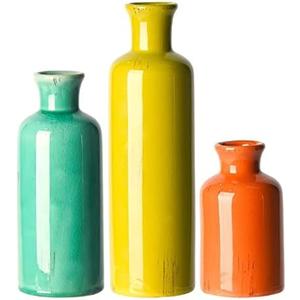 Colorful Ceramic Vase Set Home Decor - Set of 3 Flower Vases, Farmhouse Vases for Decor,Colorful Vase for Living Room,Office,Centerpiece Table Decorations,Boho Flower Mexican Pottery for Wedding