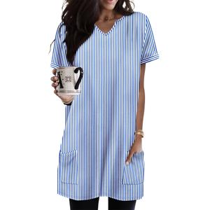 KISSMODA Women's Short Sleeve Tunic Tops Summer for Leggings Casual Long Tunics with Pockets T Shirts (M)