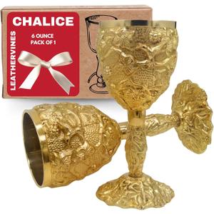 Chalice Goblet glasses Wine Cup Gold Plated brass Medieval Dungon Dragon King Aurthur for Drinking Beer Cocktail Table or Communion for Royal Gift 6 oz Pack of 1