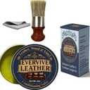 Leather & Wood Restoring Salve - 4oz Furniture Polish & Conditioner with Applicator Brush & Microfiber Towel, for Leather Couches, Car Seats, Wood Tables & Vinyl