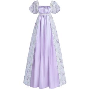 CR ROLECOS Regency Dress Women Empire Waist Regency Costume Victorian Luxurious Satin Southern Belle Dresses Purple L