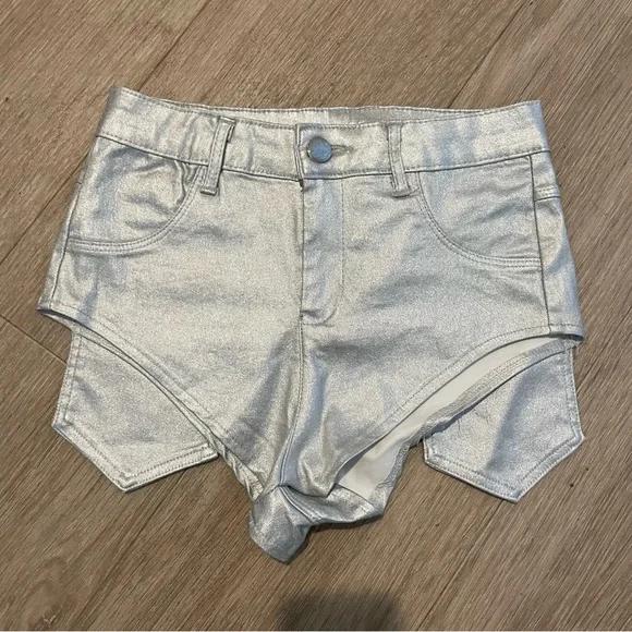 NWT Silver Metallic Stretchy Bodycon Rave Shorts M