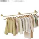 Wall Mounted Clothes Rack, Industrial Pipe Clothing Rack 60 Inch Gold, Wall Clothes Hanger for Bedroom, Cloakroom, Closet, Hallway, Boutique Display, Drying Racks Wall-Mount for Laundry