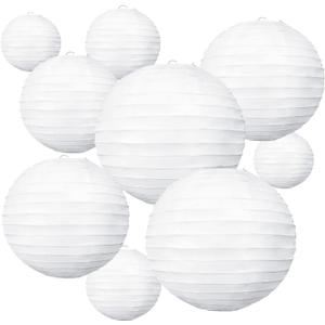 BEISHIDA 10Pcs White Paper Lanterns Decorative Chinese/Japanese Hanging Round Paper Lanterns Lamp for Birthday, Wedding, Christmas, Bridal, Home Decor, Party Decoration(Size of 4, 6, 8, 10) (4681012 Inch, Whtie)