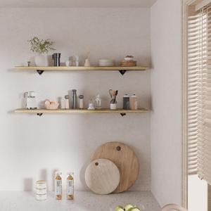 48 inch Floating Shelf Set of 2, Rustic Wood Long Floating Shelves for Wall with Iron Brackets, Large Floating Shelf for Wall Decor, Farmhouse Shelves for Bedroom, Bathroom, Living Room