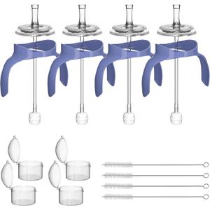 Straw Sippy Cup Conversion Kit for Lansinoh Baby Bottles, Sippy Cups Transition Kit with Soft Nipple top,Weighted Straw, Bottle Handle, Cleaning Brush, Dust-Proof Case, 8m+, 4 Pack
