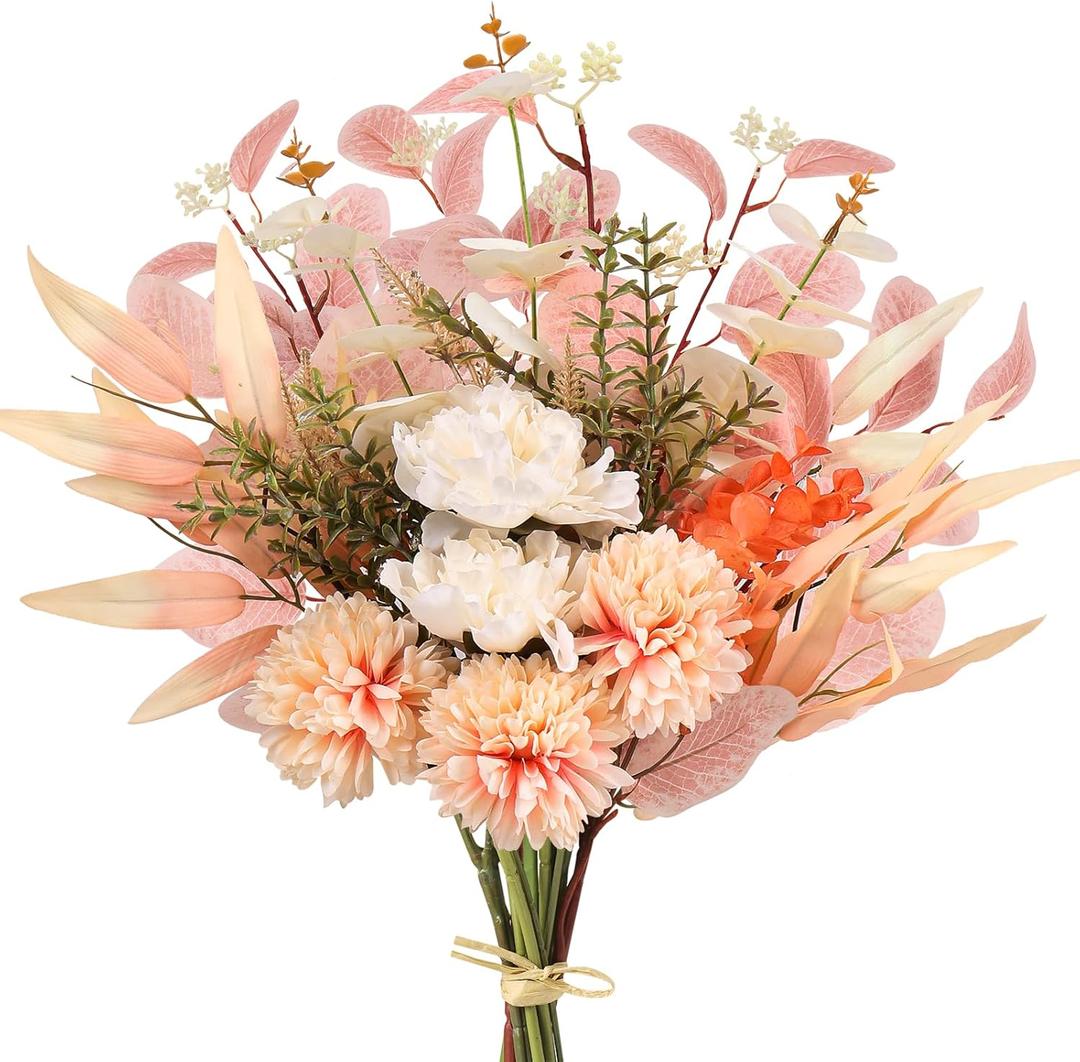Fake Artificial Flowers Bouquet for Decoration, Silk Flower Arrangements Faux Flowers Plant Wedding Bride Bouquets Tables Centerpieces for Rustic Home Decor Indoor Vase Floral Table Decor (Champagne) (1PCS)